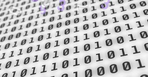 Digital image of multiple changing numbers against binary coding data processing Stock Illustration