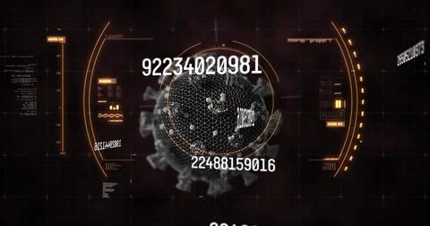 Digital image of multiple changing numbers floating against scope scanning cell Stockillustratie