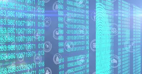 Digital image of multiple data processing against blue background Stock Photos