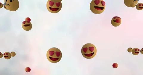Digital image of multiple face emojis floating against white background 스톡 일러스트