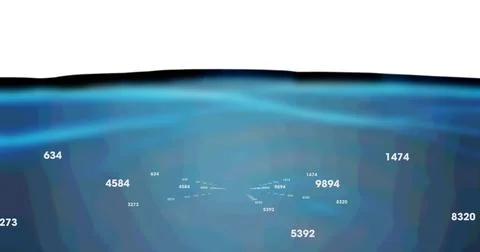 Digital image of multiple increasing numbers against blue liquid texture on Stock Photos