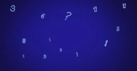 Digital image of multiple numbers and symbols falling against blue background Stock Illustration