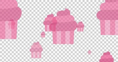Digital image of multiple pink cup cake icons floating against black background Stock Illustration