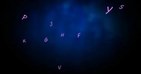 Digital image of multiple purple alphabets floating over glowing blue background Stock Illustration