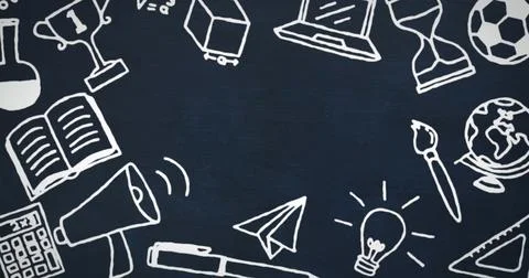 Digital image of multiple school concept icons against blue background Stock Illustration