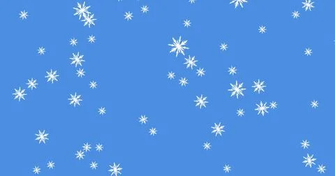 Digital image of multiple snowflakes icons falling against blue background Foto stock