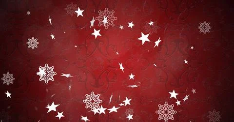 Digital image of multiple stars and snowflakes icons floating against red イラスト素材