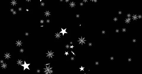 Digital image of multiple stars and snowflakes icons floating against red Stock Illustration