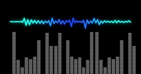 Digital image of music equalizer and sound waves against black background Stock Photos