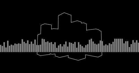Digital image of music equalizer over tall buildings against black background Stock Photos