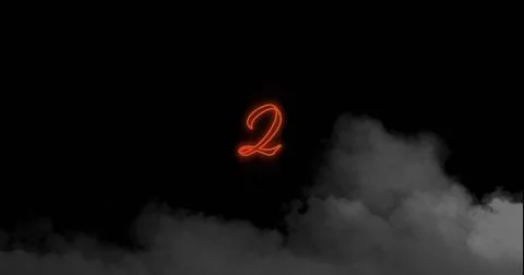Digital image of neon orange 2 text sign over smoke effect against black Ilustración de archivo