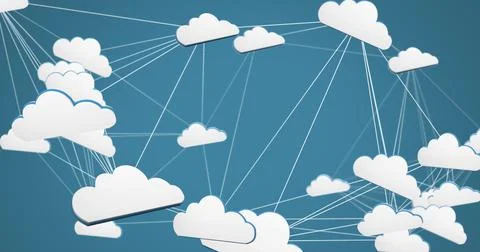 Digital image of network of multiple cloud icons against blue background Stock Illustration