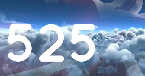 Digital image of the number displayed in bold white text over a cloudy sky 写真素材