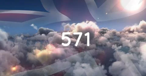 Digital image of the number displayed in bold white text over a cloudy sky Stockfoto's