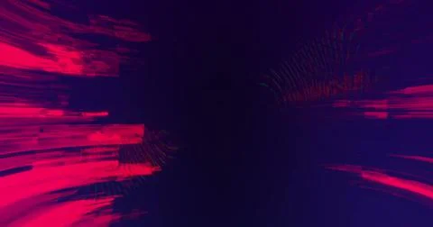 Digital image of pink light trails flickering against purple background Ilustración de archivo