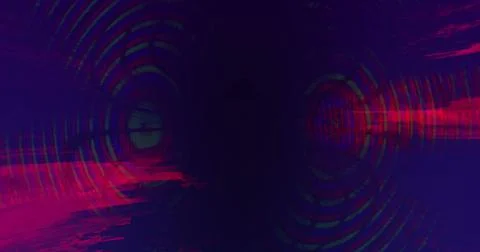 Digital image of pink light trails flickering against purple background Ilustración de archivo