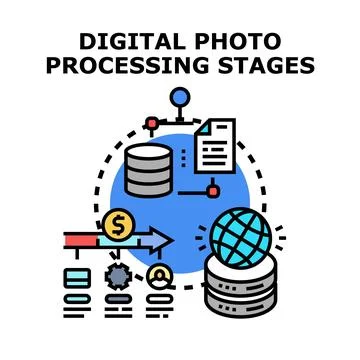 Digital image processing stages and workflow cycle 스톡 일러스트