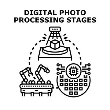 Digital image processing stages concept development Stock Illustration
