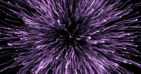 Digital image of purple light trail exploding against black background Stock Illustration