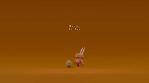 Digital image of a rabbit figurine standing next to a decorated egg Stock Illustration