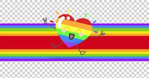 Digital image of rainbow heart icon over rainbow pattern design against black Stock Illustration
