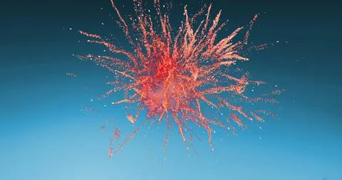 Digital image of red fireworks exploding against a blue gradient background Stock Photos