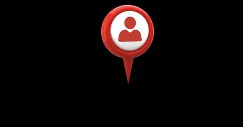 Digital image of a red map pin with profile icon in the middle hovering against Stock Photos