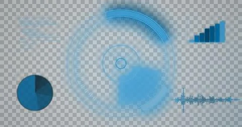 Digital image of round scanner over statistical data processing on black 库存插图
