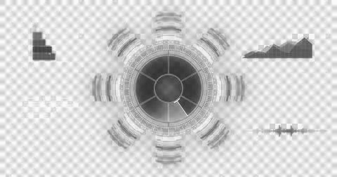 Digital image of round scanner over statistical data processing on black Stock Illustration