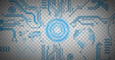 Digital image of round scanner over microprocessor connections and digital Stockfoto's