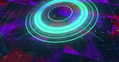 Digital image of round scope scanner against plexus network on blue background Illustrazione stock