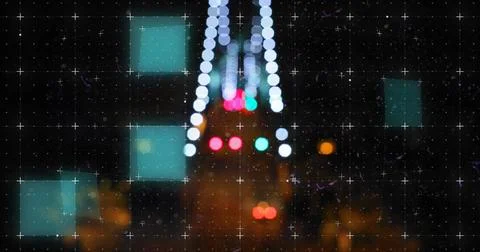 Digital image of scope scanning over bokeh lights against night city traffic Stock Illustration