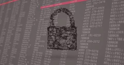 Digital image of security padlock icons against computer data processing on grey Stock Illustration