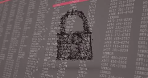 Digital image of security padlock icons against computer data processing on grey Stock Illustration