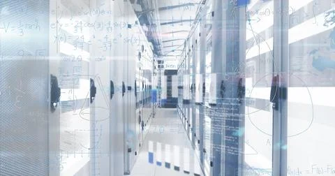 Digital image showcases globe, data processing, and tech concept on a black 写真素材