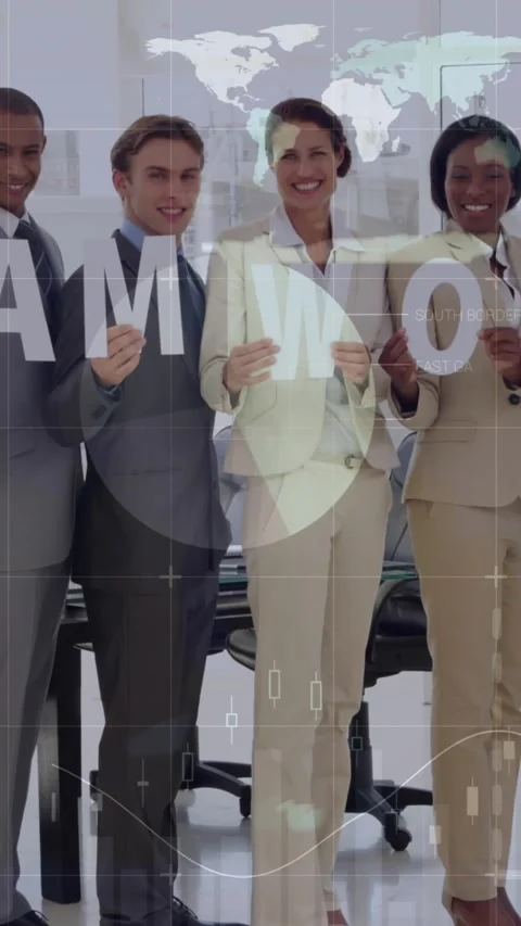 Digital image shows happy team in office, symbolizing teamwork and success. Stock Footage 341927088