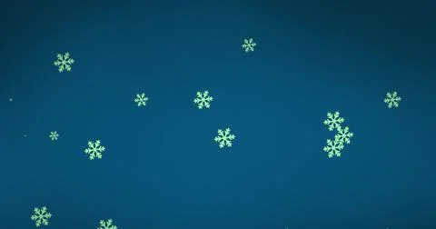 Digital image of snowflakes icons falling against copy space on blue background Illustrazione stock