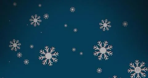Digital image of snowflakes icons falling against copy space on blue background Illustrazione stock