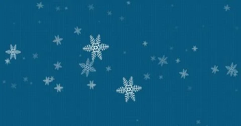 Digital image of snowflakes icons falling against copy space on blue background Illustrazione stock