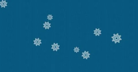 Digital image of snowflakes icons falling against copy space on blue background Illustrazione stock