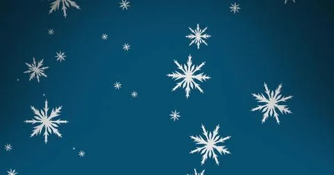 Digital image of snowflakes icons falling against copy space on blue background Illustrazione stock
