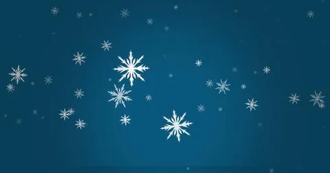 Digital image of snowflakes icons falling against copy space on blue background Illustrazione stock
