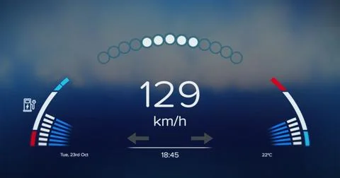 Digital image of speedometer against blue gradient background Stock Illustration