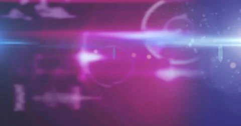 Digital image of spot of light and data processing against purple background 스톡 일러스트