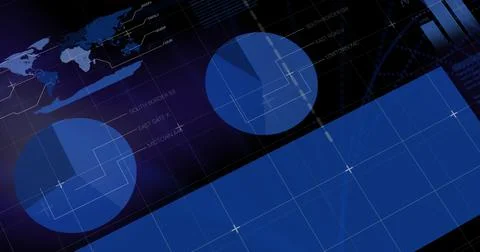 Digital image of statistical data processing against dna structure spinning on 스톡 일러스트