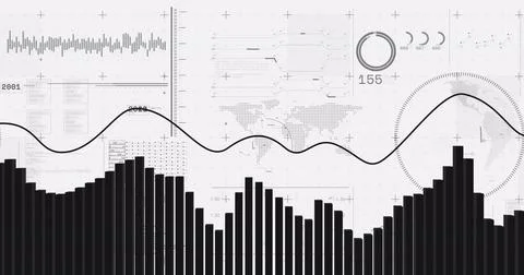 Digital image of statistical data processing against white background Stock Illustration
