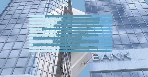 Digital image of statistical data processing against tall buildings Ilustración de archivo