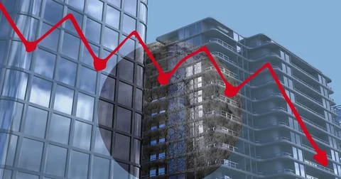 Digital image of statistical data processing over world map against tall bu.. Stock Photos