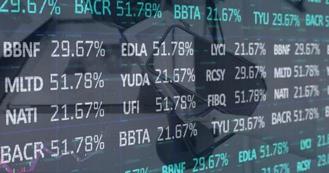 Digital image of stock market data processing against smartphone on table Stock Illustration