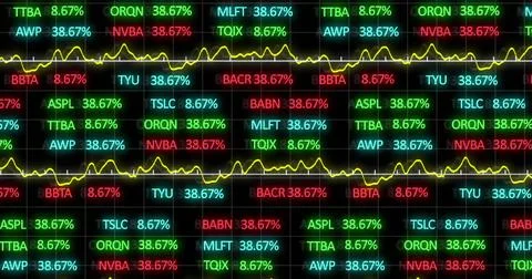 Digital image of stock market data processing against black background Stock Illustration
